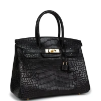 Hermes Birkin 30 Black Matte Alligator Gold Hardware Hermes Birkin 30 Black Matte Alligator Gold Hardware
