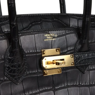 Hermes Birkin 30 Black Matte Alligator Gold Hardware Hermes Birkin 30 Black Matte Alligator Gold Hardware