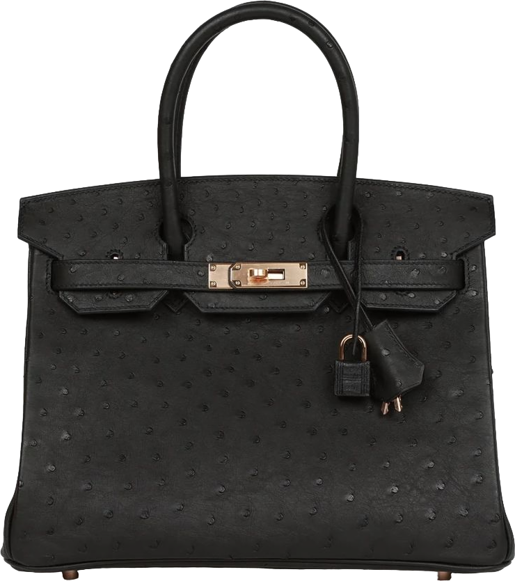 Hermes Birkin 30 Black Ostrich Rose Gold Hardware