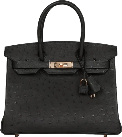 Hermes Birkin 30 Black Ostrich Rose Gold Hardware Hermes Birkin 30 Black Ostrich Rose Gold Hardware