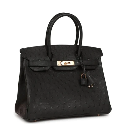 Hermes Birkin 30 Black Ostrich Rose Gold Hardware Hermes Birkin 30 Black Ostrich Rose Gold Hardware