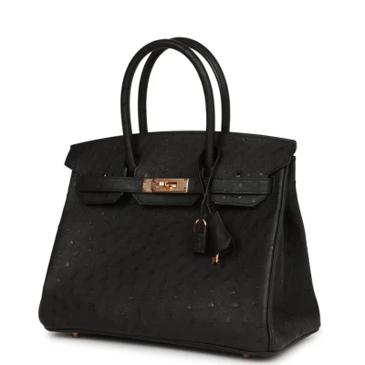 Hermes Birkin 30 Black Ostrich Rose Gold Hardware Hermes Birkin 30 Black Ostrich Rose Gold Hardware