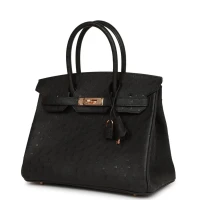 Hermes Birkin 30 Black Ostrich Rose Gold Hardware Hermes Birkin 30 Black Ostrich Rose Gold Hardware
