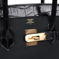 Hermes Birkin 30 Black Shiny Niloticus Crocodile and Togo Touch Rose Gold Hardware Hermes Birkin 30 Black Shiny Niloticus Crocodile and Togo Touch Rose Gold Hardware