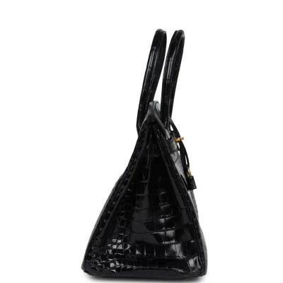 Hermes Birkin 30 Black Shiny Porosus Crocodile Gold Hardware