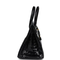 Hermes Birkin 30 Black Shiny Porosus Crocodile Gold Hardware
