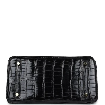 Hermes Birkin 30 Black Shiny Porosus Crocodile Gold Hardware