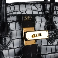 Hermes Birkin 30 Black Shiny Porosus Crocodile Gold Hardware