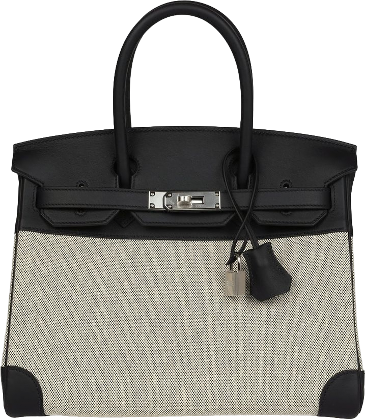 Hermes Birkin 30 Black Swift and Ecru Toile Palladium Hardware