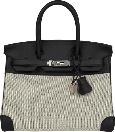 Hermes Birkin 30 Black Swift and Ecru Toile Palladium Hardware Hermes Birkin 30 Black Swift and Ecru Toile Palladium Hardware