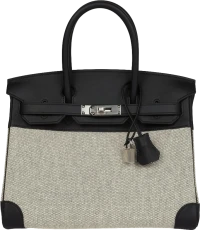 Hermes Birkin 30 Black Swift and Ecru Toile Palladium Hardware Hermes Birkin 30 Black Swift and Ecru Toile Palladium Hardware