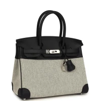 Hermes Birkin 30 Black Swift and Ecru Toile Palladium Hardware Hermes Birkin 30 Black Swift and Ecru Toile Palladium Hardware