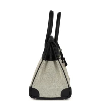 Hermes Birkin 30 Black Swift and Ecru Toile Palladium Hardware Hermes Birkin 30 Black Swift and Ecru Toile Palladium Hardware