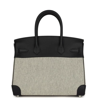 Hermes Birkin 30 Black Swift and Ecru Toile Palladium Hardware Hermes Birkin 30 Black Swift and Ecru Toile Palladium Hardware