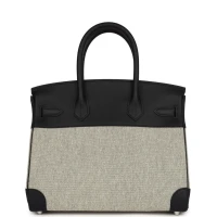Hermes Birkin 30 Black Swift and Ecru Toile Palladium Hardware Hermes Birkin 30 Black Swift and Ecru Toile Palladium Hardware