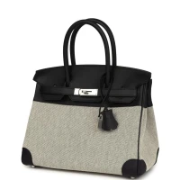 Hermes Birkin 30 Black Swift and Ecru Toile Palladium Hardware Hermes Birkin 30 Black Swift and Ecru Toile Palladium Hardware