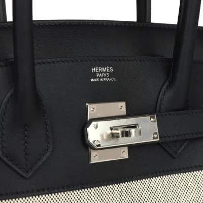 Hermes Birkin 30 Black Swift and Ecru Toile Palladium Hardware Hermes Birkin 30 Black Swift and Ecru Toile Palladium Hardware
