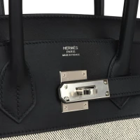 Hermes Birkin 30 Black Swift and Ecru Toile Palladium Hardware Hermes Birkin 30 Black Swift and Ecru Toile Palladium Hardware