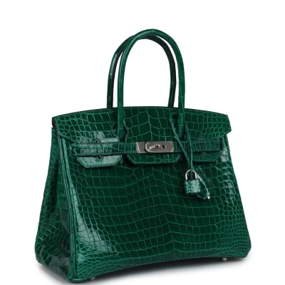 Hermes Birkin 30 Emerald Shiny Niloticus Crocodile Palladium Hardware
