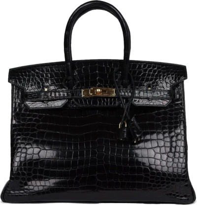 Hermes Birkin 35 Black Shiny Porosus Crocodile Gold Hardware Hermes Birkin 35 Black Shiny Porosus Crocodile Gold Hardware