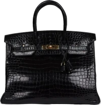 Hermes Birkin 35 Black Shiny Porosus Crocodile Gold Hardware Hermes Birkin 35 Black Shiny Porosus Crocodile Gold Hardware