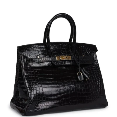 Hermes Birkin 35 Black Shiny Porosus Crocodile Gold Hardware Hermes Birkin 35 Black Shiny Porosus Crocodile Gold Hardware