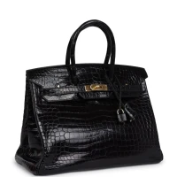 Hermes Birkin 35 Black Shiny Porosus Crocodile Gold Hardware Hermes Birkin 35 Black Shiny Porosus Crocodile Gold Hardware