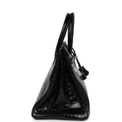 Hermes Birkin 35 Black Shiny Porosus Crocodile Gold Hardware Hermes Birkin 35 Black Shiny Porosus Crocodile Gold Hardware