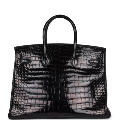 Hermes Birkin 35 Black Shiny Porosus Crocodile Gold Hardware Hermes Birkin 35 Black Shiny Porosus Crocodile Gold Hardware