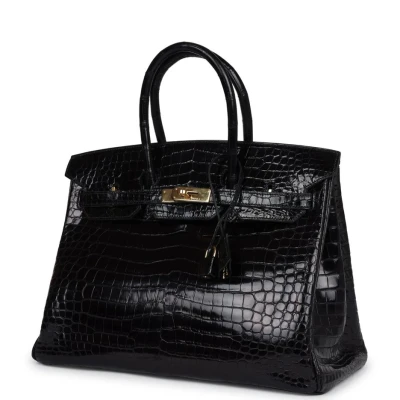 Hermes Birkin 35 Black Shiny Porosus Crocodile Gold Hardware Hermes Birkin 35 Black Shiny Porosus Crocodile Gold Hardware
