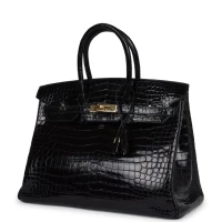 Hermes Birkin 35 Black Shiny Porosus Crocodile Gold Hardware Hermes Birkin 35 Black Shiny Porosus Crocodile Gold Hardware