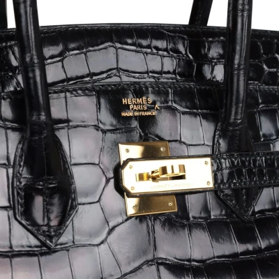Hermes Birkin 35 Black Shiny Porosus Crocodile Gold Hardware Hermes Birkin 35 Black Shiny Porosus Crocodile Gold Hardware
