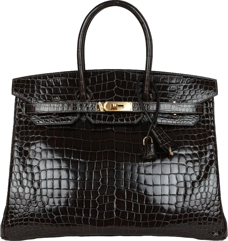 Hermes Birkin 35 Graphite Shiny Porosus Crocodile Gold Hardware