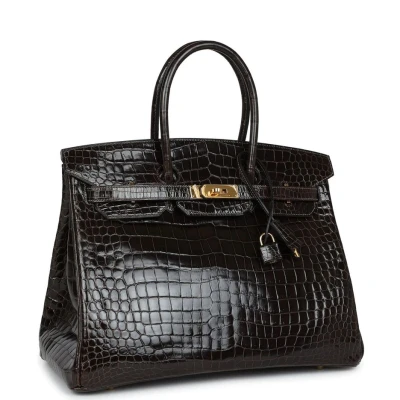 Hermes Birkin 35 Graphite Shiny Porosus Crocodile Gold Hardware Hermes Birkin 35 Graphite Shiny Porosus Crocodile Gold Hardware
