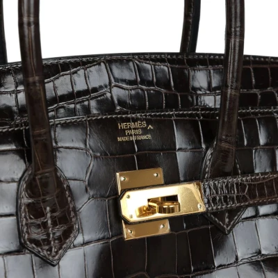 Hermes Birkin 35 Graphite Shiny Porosus Crocodile Gold Hardware Hermes Birkin 35 Graphite Shiny Porosus Crocodile Gold Hardware