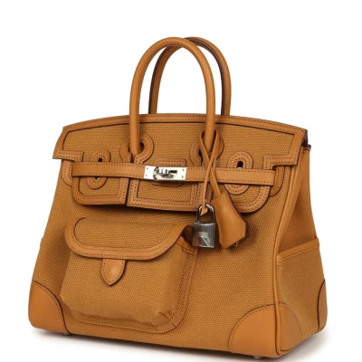 Hermes Birkin Cargo 25 Sesame Swift and Desert Toile Canvas Palladium Hardware Hermes Birkin Cargo 25 Sesame Swift and Desert Toile Canvas Palladium Hardware