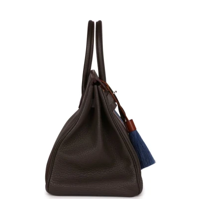Hermes Birkin Club 35 Vert Bronze, Blue Thalassa, Fauve Barenia Fjord & Ottomane Palladium Hardware Hermes Birkin Club 35 Vert Bronze, Blue Thalassa, Fauve Barenia Fjord & Ottomane Palladium Hardware