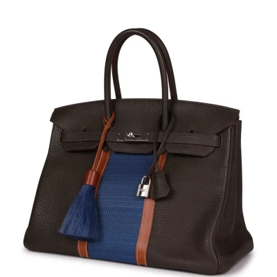 Hermes Birkin Club 35 Vert Bronze, Blue Thalassa, Fauve Barenia Fjord & Ottomane Palladium Hardware Hermes Birkin Club 35 Vert Bronze, Blue Thalassa, Fauve Barenia Fjord & Ottomane Palladium Hardware
