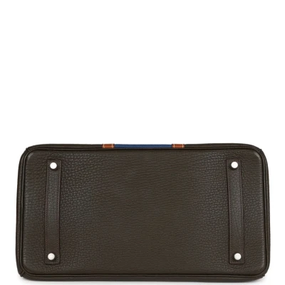 Hermes Birkin Club 35 Vert Bronze, Blue Thalassa, Fauve Barenia Fjord & Ottomane Palladium Hardware Hermes Birkin Club 35 Vert Bronze, Blue Thalassa, Fauve Barenia Fjord & Ottomane Palladium Hardware