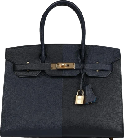 Hermes Casaque Birkin Sellier 30 Black, Bleu Indigo and Bleu Zanzibar Epsom Gold Hardware Hermes Casaque Birkin Sellier 30 Black, Bleu Indigo and Bleu Zanzibar Epsom Gold Hardware
