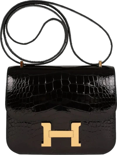 Hermes Constance 18 Black Shiny Alligator Gold Hardware Hermes Constance 18 Black Shiny Alligator Gold Hardware