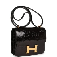 Hermes Constance 18 Black Shiny Alligator Gold Hardware Hermes Constance 18 Black Shiny Alligator Gold Hardware