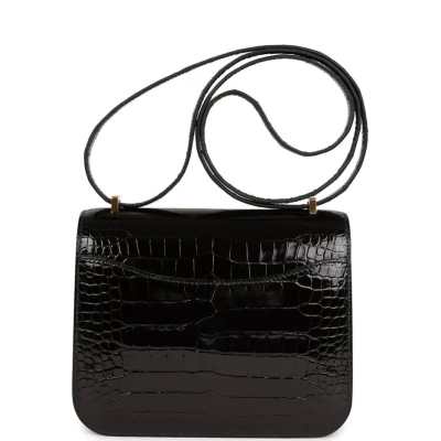 Hermes Constance 18 Black Shiny Alligator Gold Hardware Hermes Constance 18 Black Shiny Alligator Gold Hardware