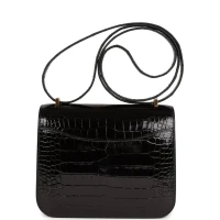 Hermes Constance 18 Black Shiny Alligator Gold Hardware Hermes Constance 18 Black Shiny Alligator Gold Hardware
