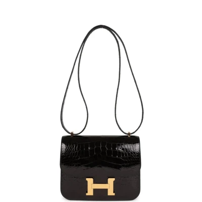 Hermes Constance 18 Black Shiny Alligator Gold Hardware Hermes Constance 18 Black Shiny Alligator Gold Hardware
