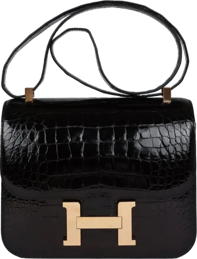 Hermes Constance 24 Black Shiny Alligator Rose Gold Hardware Hermes Constance 24 Black Shiny Alligator Rose Gold Hardware