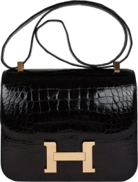 Hermes Constance 24 Black Shiny Alligator Rose Gold Hardware Hermes Constance 24 Black Shiny Alligator Rose Gold Hardware