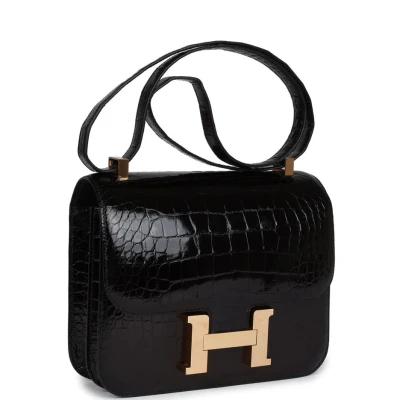 Hermes Constance 24 Black Shiny Alligator Rose Gold Hardware Hermes Constance 24 Black Shiny Alligator Rose Gold Hardware