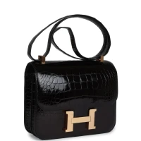 Hermes Constance 24 Black Shiny Alligator Rose Gold Hardware Hermes Constance 24 Black Shiny Alligator Rose Gold Hardware