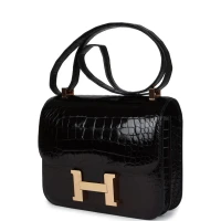 Hermes Constance 24 Black Shiny Alligator Rose Gold Hardware Hermes Constance 24 Black Shiny Alligator Rose Gold Hardware